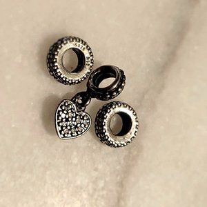 Pandora - Set - 2 Pave Spacers and Heart Dangle Charm
